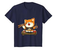 Chat Kawaii Mangeant des sushis T-Shirt, Enfant, Bleu Marine, 6 Ans
