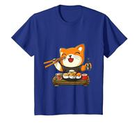 Chat Kawaii Mangeant des sushis T-Shirt, Enfant, Bleu Royal, 8 Ans