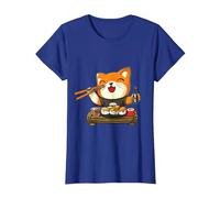 Chat Kawaii Mangeant des sushis T-Shirt, Femme, Bleu Royal, M