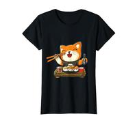 Chat Kawaii Mangeant des sushis T-Shirt, Femme, Noir, S