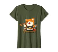 Chat Kawaii Mangeant des sushis T-Shirt, Femme, Olive, M