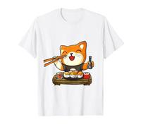 Chat Kawaii Mangeant des sushis T-Shirt, Homme, Blanc, M