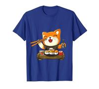 Chat Kawaii Mangeant des sushis T-Shirt, Homme, Bleu Royal, XXL