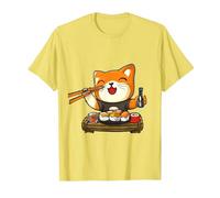 Chat Kawaii Mangeant des sushis T-Shirt, Homme, Citron, 3XL