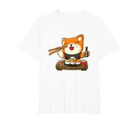 Chat Kawaii Mangeant des sushis T-Shirt, Homme Grandes Tailles, Blanc, 2X Tall