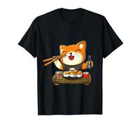Chat Kawaii Mangeant des sushis T-Shirt, Homme, Noir, XL