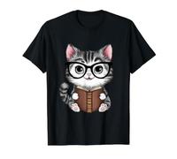 Chat Kawaii Mignon avec des Lunettes et Un Livre T-Shirt Graphique avec Valeur