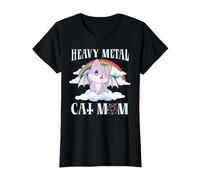Chat Kawaii Pastel Gothique Heavy Metal Chat Mom Pentagramme Occulte T-Shirt, Femme, Noir, XS