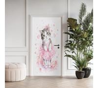 Chat Kawaii Stickers pour Papier Peint PVC Imperméable, Princesse Rose Porte Autocollants 3D Trompe L'Oeil, Fille Princesse Poster de Porte Amovible 63x205 cm