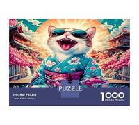 Chat Kimono Sakura 1000 Pièces Puzzle Classique Zen Chic espiègle Coffret Puzzle Carton Épais - Ultra Dur, Détente Et Créativité, Idéal pour Loisirs Indoor Et Petits Cadeaux 52x38cm/1000pcs
