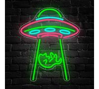 Chat Lampe Neon Mural,Chat et Ovni Neon LED Eclairage Décorations pour Salle de Jeux Chambre Ado Bar Club Man Cave Party Fête,Lampe Chat Dimmable Cadeau pour Ado Enfant Garçon USB Powered(16.1"*13.2")