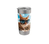 Chat le plus cool dans des lunettes de soleil avec ambiance de plage amusante de château de sable Gobelet isotherme en acier inoxydable double paroi
