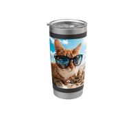 Chat le plus cool dans des lunettes de soleil avec ambiance de plage amusante de château de sable Gobelet isotherme en acier inoxydable double paroi