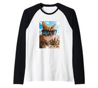 Chat Le Plus Cool dans des Lunettes de Soleil avec Ambiance de Plage Amusante de château de Sable Manche Raglan