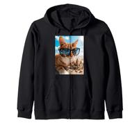 Chat Le Plus Cool dans des Lunettes de Soleil avec Ambiance de Plage Amusante de château de Sable Sweat à Capuche