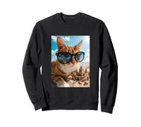 Chat Le Plus Cool dans des Lunettes de Soleil avec Ambiance de Plage Amusante de château de Sable Sweatshirt