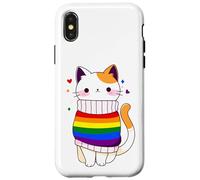 Chat LGBTQ Kawaii avec Pull Drapeau Arc-en-Ciel - Fierté Coque pour iPhone X/XS