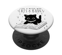 Chat Life is Better with Cats and Books, Livres PopSockets PopGrip Adhésif
