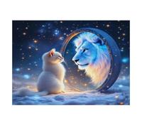Chat Lion Miroir Puzzle, 1000 Pièces Jeu D'intérieur Adulte | 38x26cm Carton Exercice Mental, Assemblage Précis, Cadeau Ami, Décoration Salon