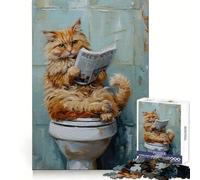 Chat lisant Le Journal sur Les Toilettes Puzzle de 1000 pièces pour Adultes Exercice Mental,évasion et Pleine Conscience Surprise de Noël Snug Lock (38x52cm)