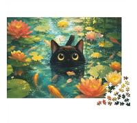 Chat Lotus Poisson Puzzle, 1000 Pcs pour Adultes Haute Qualité | 70x50cm Carton, Exercice Mental, Cadeau D'anniversaire, Amélioration De La Concentration, Finition Lisse