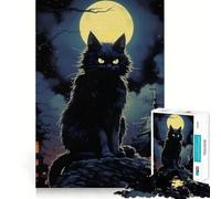 Chat Loup-Garou à la Pleine Lune Puzzle de 1000 pièces Jeu de Concentration Découpe Experte Artisanat Fascinant Passe-Temps captivant pour Les Moments de détente (38x52cm)