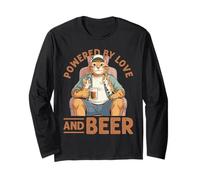 Chat Lover Powered by Love and Beer Graphic Funny Manche Longue