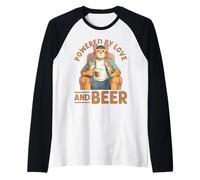 Chat Lover Powered by Love and Beer Graphic Funny Manche Raglan