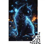 Chat Lumineux Puzzle pour Adultes Puzzle 1000 Pièces Papier Nuit Forêt Puzzle en Famille Relaxant Cadeau 52x38cm/1000pcs