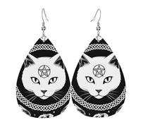 Chat Lunaire Occulte, Sorcière Païenne Wiccane Sacrée Boucles D'Oreilles En Cuir Légères Boucle D'Oreille Tendance Pendantes En Cuir Pour Femme Quotidien