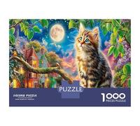 Chat Lune 1000 Pièces De Puzzle Carton Épais Jeu De Puzzle Chat Lune Puzzle De Détente Et Puzzle De Voyage, Une Énigme du Cadeau De Noël Parfaite 52x38cm/1000pcs