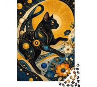 Chat Lune Fleur 1000 Pièces Mini Puzzle pour Adultes Idée Cadeau | 52x38cm Carton Amateurs De Puzzles Relaxation Mentale Puzzle Artisanal Cadeau Anniversaire Décor Maison