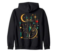 Chat Lune Moderne du Milieu du siècle, étoiles céleste Sweat à Capuche