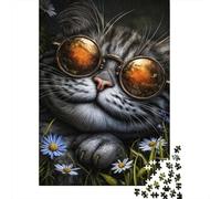 Chat Lunettes Fleurs 1000 Pièces Mini Puzzle pour Adultes | 38x26cm Carton, Débutants, Jeu de Puzzle, Décoration de Bureau, Détente de l'Esprit