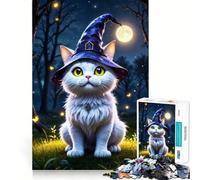 Chat Magicien au Clair de Lune Puzzle de 1000 pièces pour Adultes Jeu d'exercice Mental Découpe de précision Bords Lisses Activité relaxante à Partager en intérieur (50x75cm)