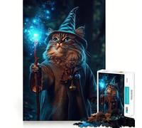 Chat Magicien avec bâton Magique Puzzle de 1000 pièces pour Adultes Jeu d'exercice Mental Découpe de précision Bords Lisses Activité relaxante à Partager en intérieur (38x26cm)