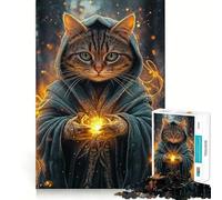 Chat Magicien avec Puzzle Magique de 1000 pièces Jeu de réflexion Amusant Pièces précises et Parfaitement ajustées Activité relaxante en Groupe à l'intérieur (38x26cm)