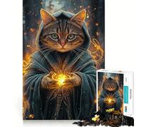 Chat Magicien avec Puzzles Magiques pour Adultes 1000 pièces Jeu Stimulant l'esprit Découpe Nette,alignement Parfait Activité de Partage pour Les Proches (50x75cm)