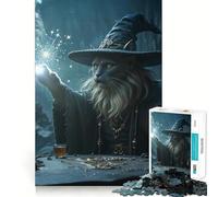 Chat Magicien lançant Un Sort Puzzle Adulte 1000 pièces Jeu de Stimulation Cognitive Conception sans Espace Cadeau d'anniversaire Casse-tête (38x52cm)