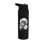 Chat Maine Coon avec des fleurs de Magnolia Stainless Steel Insulated Water Bottle