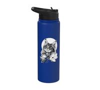Chat Maine Coon avec des fleurs de Magnolia Stainless Steel Insulated Water Bottle