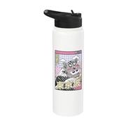 Chat mangant des sushis surfant Kanagawa Wave Kawaii Vaporwave Cat Stainless Steel Insulated Water Bottle