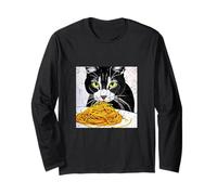 Chat Mangeant des Spaghettis drôles de Chats Meme Humour Manche Longue