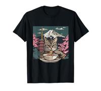 Chat mangeant Ramen Mont Fuji Sakura Fleurs Pagode Tour T-Shirt