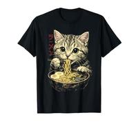 Chat Mangeant Ramen rétro Japonais esthétique Mignon drôle Vintage T-Shirt