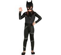 Chat masqué Figure d'aventure Jumpsuit Costume de super-héros Fantaisie Noir Blanc, Taille : 140/146 Couleur : Noir