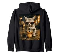 Chat mau égyptien Buvant du café glacé Animal drôle Sweat à Capuche
