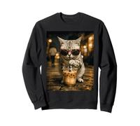 Chat mau égyptien Buvant du café glacé Animal drôle Sweatshirt