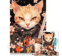 Chat Mau égyptien samouraï avec épée Puzzle de 1000 pièces pour Adultes Renforce la mémoire, soulage Le Stress, qualité supérieure, Cadeau d'anniversaire (38x52cm)