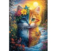 Chat mi-Bleu mi-Orange dans Le Jardin Fleuri 1000 Pieces Casse-tête Expert Confirmé en Carton Haute Densité Épais Animal Conte de fées Fantastique Très Difficile Anti-Stress Loisir Créatif Cadeau